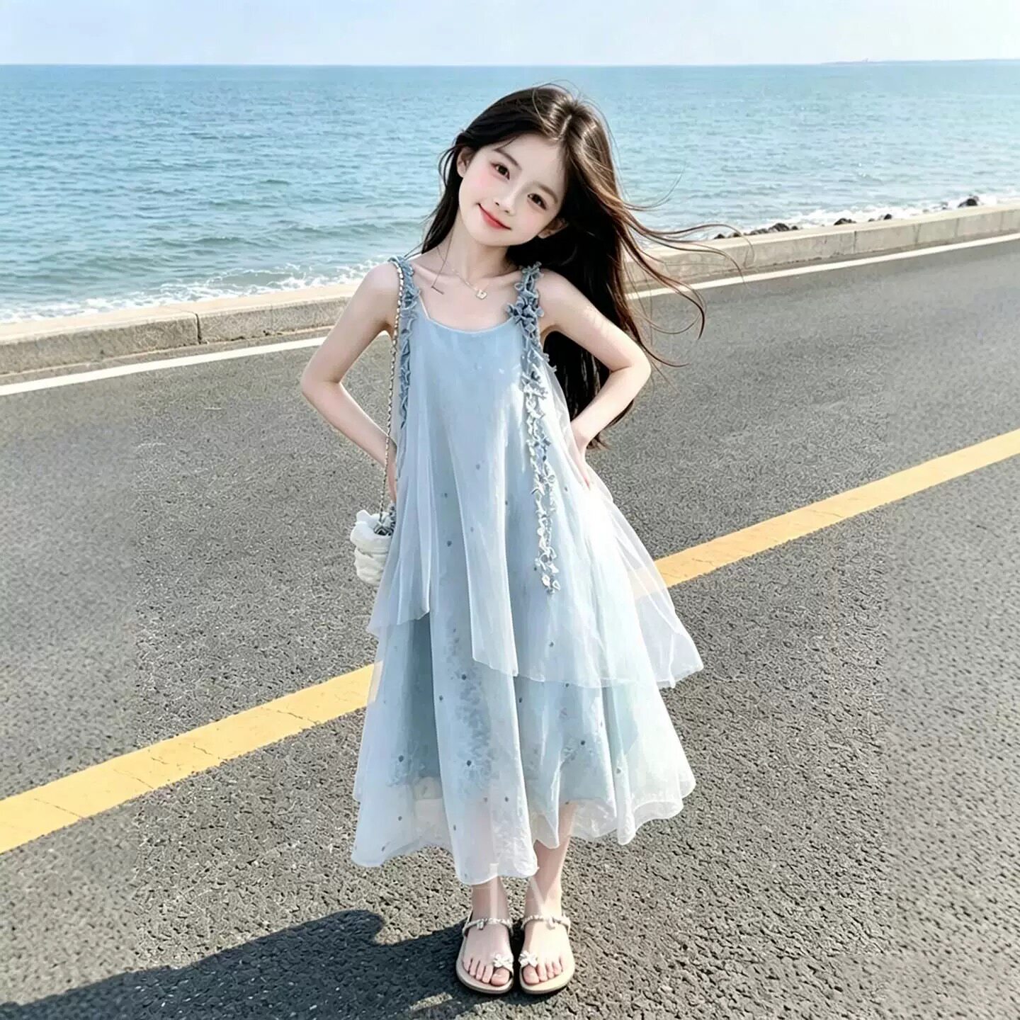 女童法式吊带连衣裙夏季2026新款女孩超仙绝美度假风气质网纱裙子