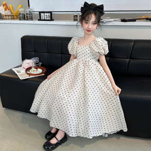 裙子儿童夏季 洋气女大童泡泡袖 波点公主裙 2026新款 女童连衣裙夏装