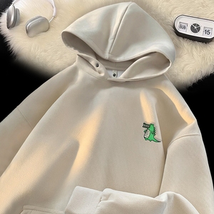 麂皮绒小熊刺绣加绒加厚卫衣男重磅宽松休闲潮外套GM198 P50 控75，女装短外套，星座414A-3（原B215-3）