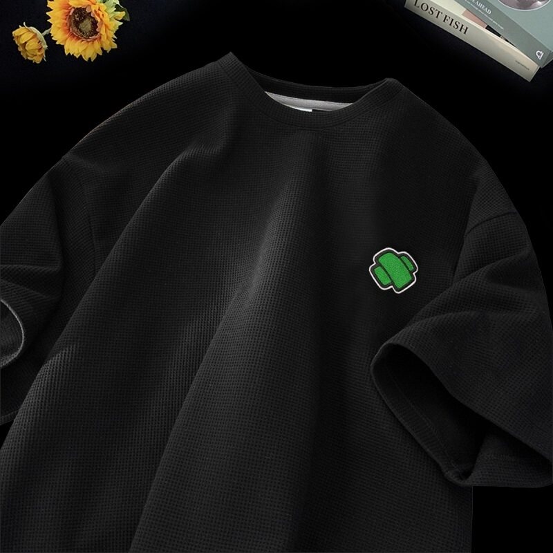 短袖男夏季潮流宽松五分半袖上衣服男士T恤华夫格HT063P25控40,男装T恤,星座414A-3（原B215-3）