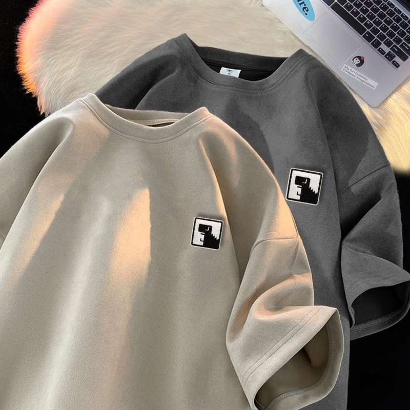 270G重磅压印麂皮绒短袖T恤男夏季2023半袖上衣男GT034P28控40，男装T恤，星座414A-3（原B215-3）