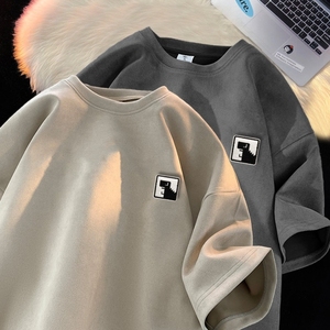 270G重磅压印麂皮绒短袖T恤男夏季2023半袖上衣男GT034 P28 控40,男装T恤,星座414A-3（原B215-3）