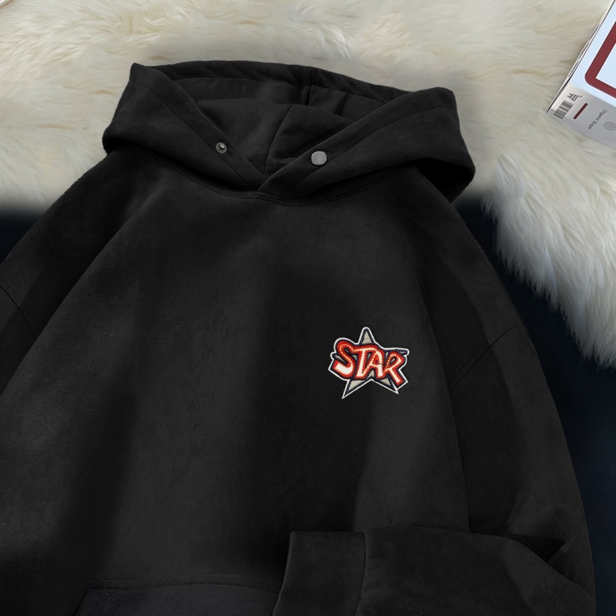 麂皮绒克重400重磅秋冬季刺绣连帽落肩大码卫衣男GM145P50控65，男装卫衣，星座414A-3（原B215-3）