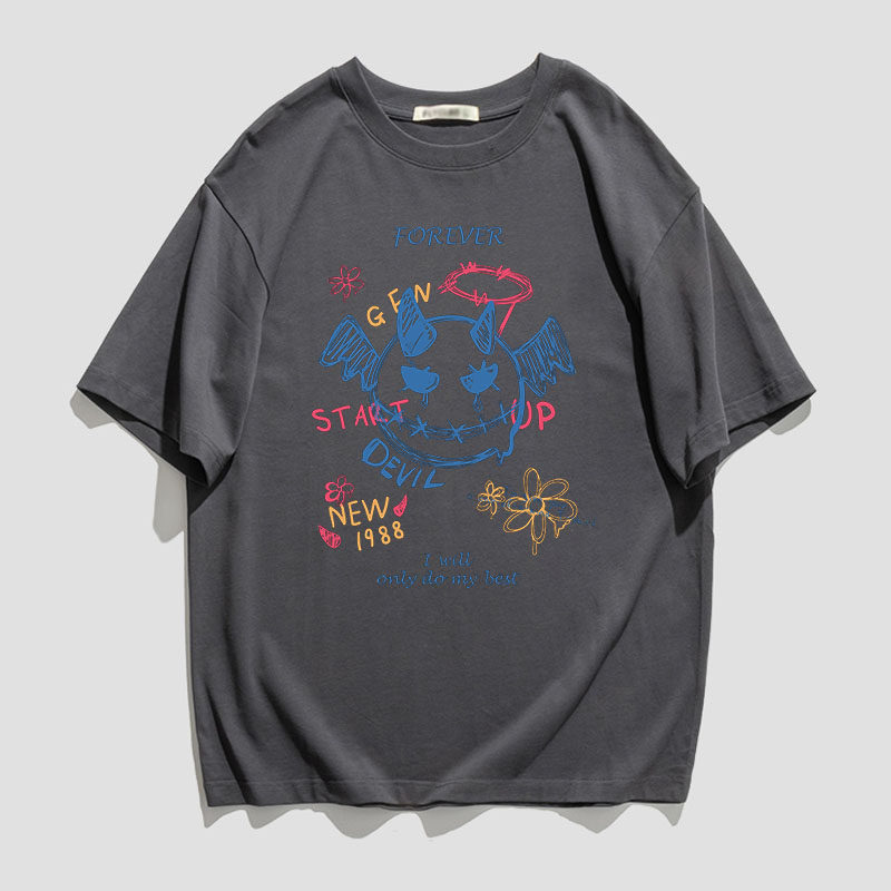 潮牌潮流宇航员印花短袖ins百搭男女夏潮纯棉宽松t恤T282P20，男装T恤，星座414A-3（原B215-3）