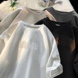 圆领麂皮绒男士短袖T恤夏季字母钢印2025新款衣服GT604P35控45，男装T恤，星座414A-3（原B215-3）