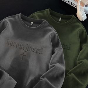 380克麂皮绒卫衣钢印标圆领长袖卫衣潮新款宽松男 GW605 P40 控58，男装卫衣，星座414A-3（原B215-3）