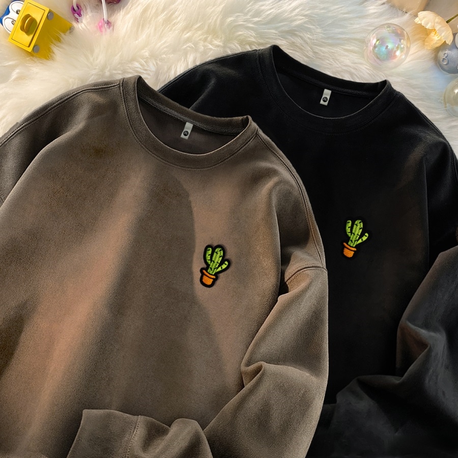 麂皮绒卫衣男士春秋季潮牌宽松青少年圆领复古上衣服GW107P35，男装卫衣，星座414A-3（原B215-3）