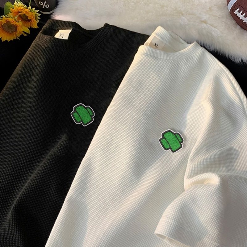 短袖男夏季潮流宽松五分半袖上衣服男士T恤华夫格HT063P25控40,男装T恤,星座414A-3（原B215-3）