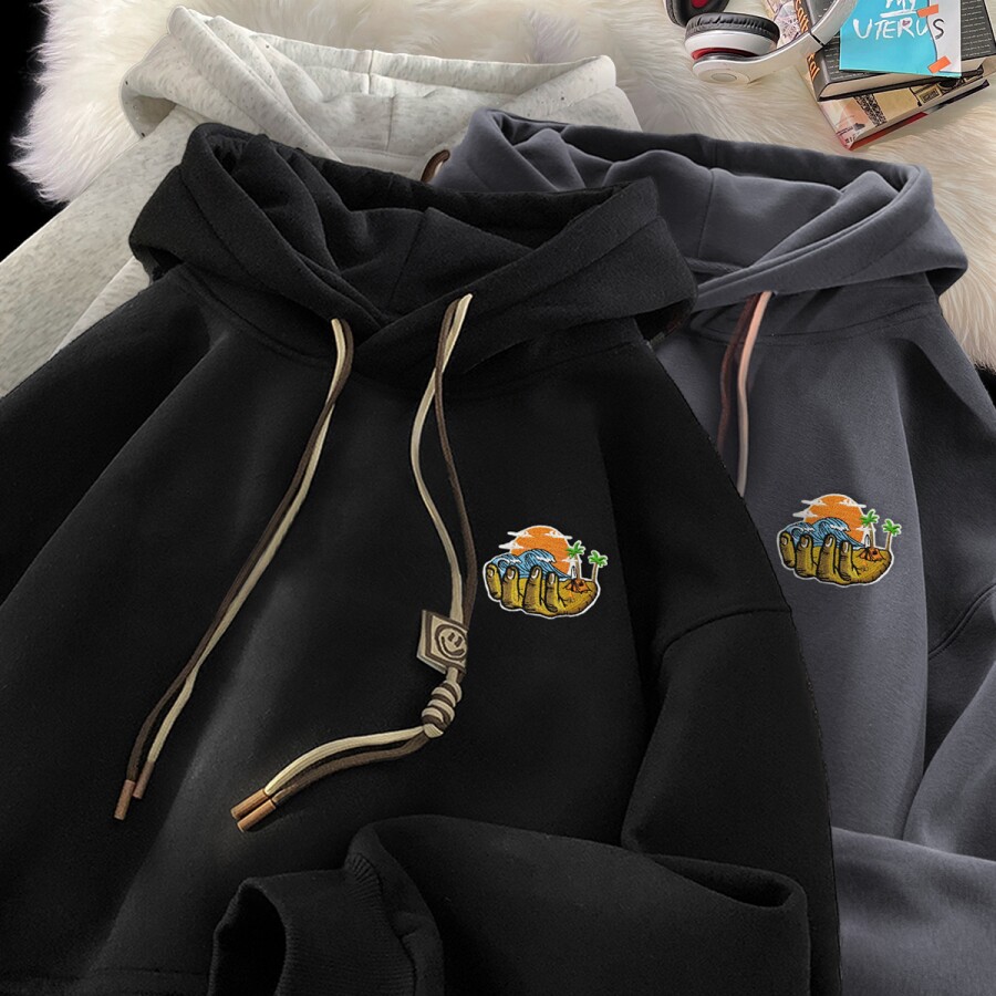 刺绣字母秋季连帽卫衣嘻哈街头潮牌宽松帽衫上衣服LW224P55控75,男装卫衣,星座414A-3（原B215-3）