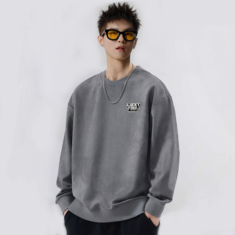 380克麂皮绒卫衣刺绣圆领长袖卫衣潮新款宽松男GW291P35控58，男装卫衣，星座414A-3（原B215-3）