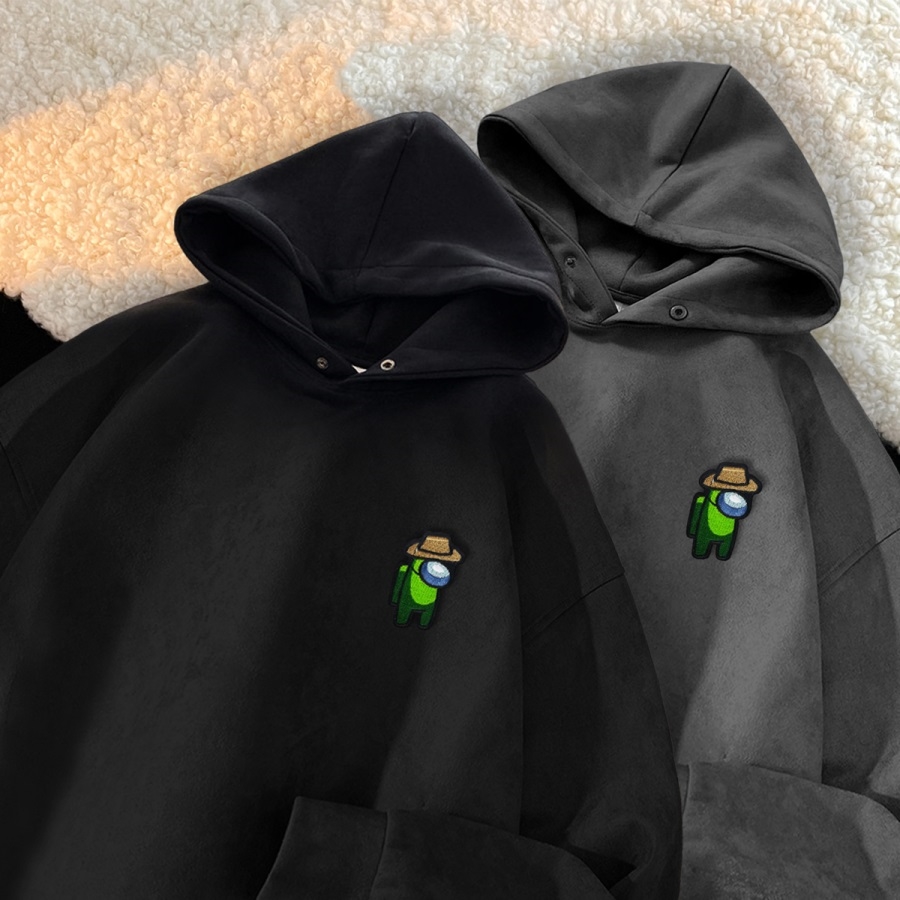 麂皮绒连帽卫衣男秋季美式宽松纯色帽衫外套男长袖GM106P50，女装短外套，星座414A-3（原B215-3）