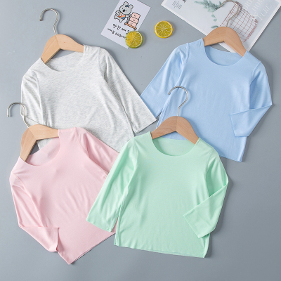 婴儿秋衣单件莫代尔无痕薄款男童睡衣夏宝宝无骨女童内衣打底上衣