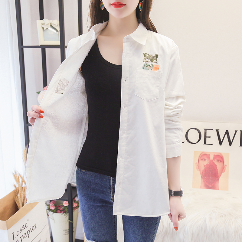 加绒加厚秋冬季内搭打底白色衬衫