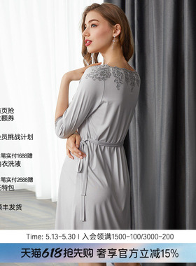LACLOVER兰卡文Lovestory七分袖莫代尔纤维中长睡裙LC44SC1