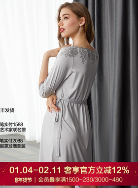 LACLOVER兰卡文Lovestory七分袖莫代尔纤维中长睡裙LC44SC1