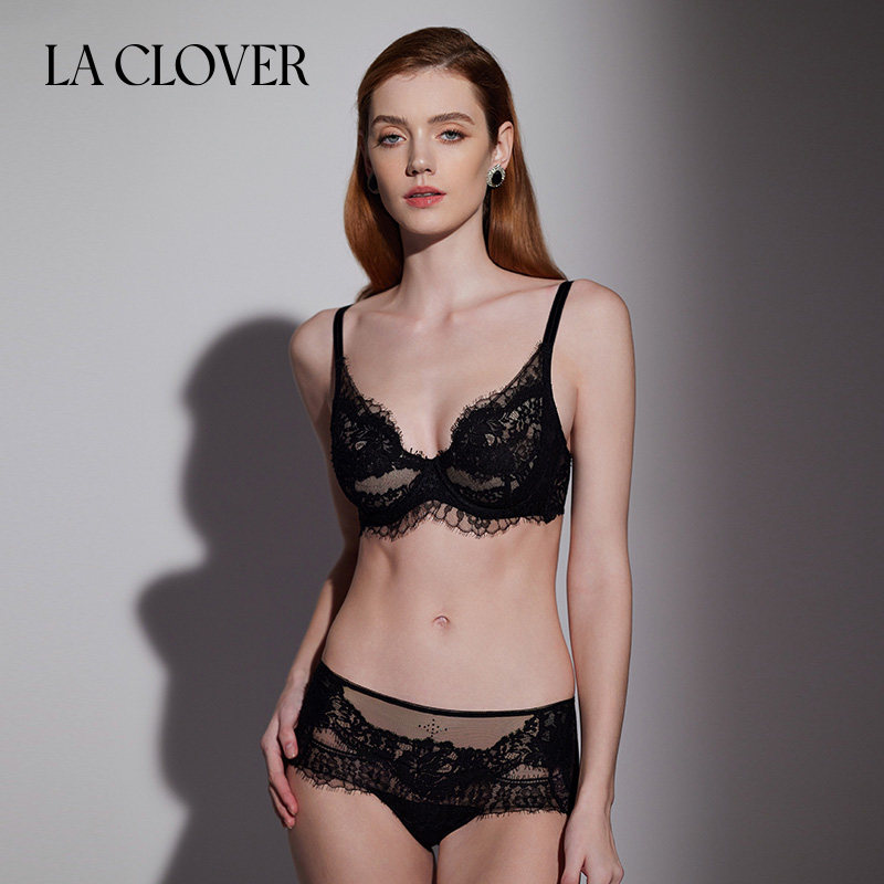 LACLOVER兰卡文内衣套装女薄款性感蕾丝网纱秘密恋歌文胸内裤一套
