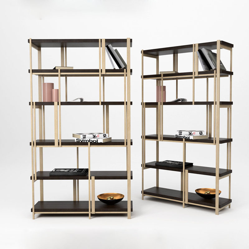 北欧轻奢不锈钢书架落地多层办公室后现代简约金属置物架展示书柜