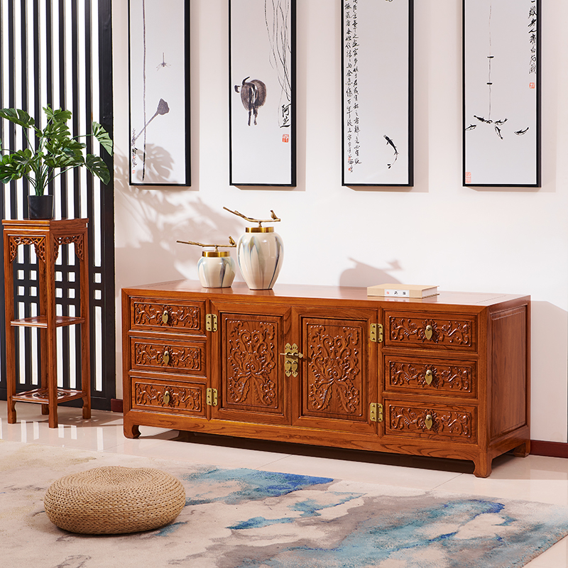 榆木电视柜林汉堂多功能中式实木