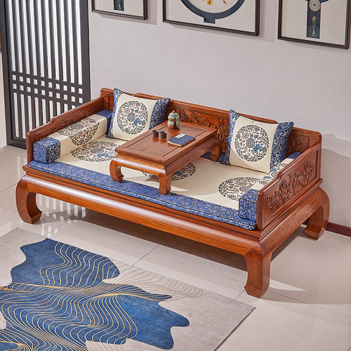 榆木新中式罗汉床小户型实木床榻