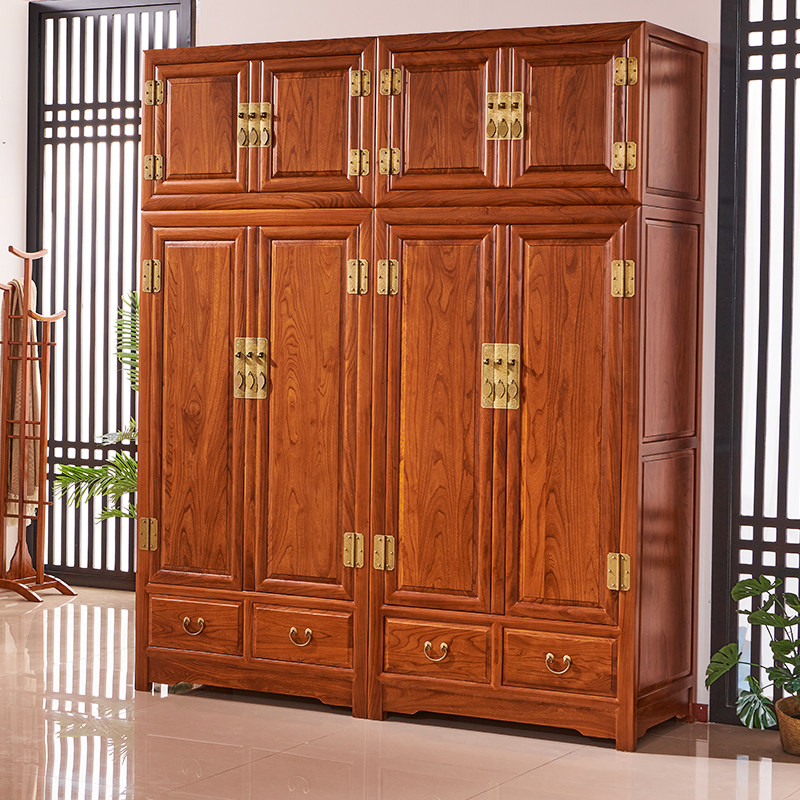 北方全榆木衣柜明清古典家具新中式实木家具衣橱顶箱大柜木质衣柜