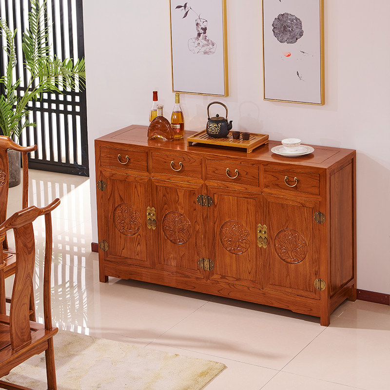 新中式餐边柜实木仿古家具榆木餐边柜备餐柜酒柜茶水柜餐厅家具