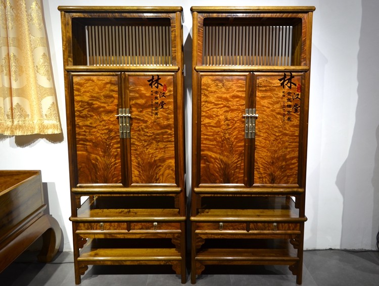 金丝楠木水波纹面条柜书柜门厅柜A字柜落地柜书房实木家具帧楠