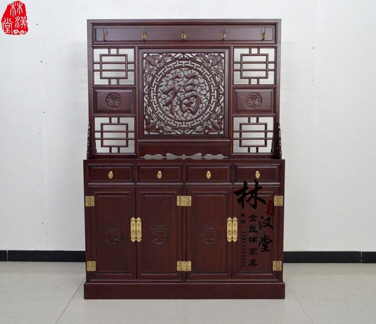 榆木玄关鞋柜中式双面隔断门厅鞋柜实木屏风鞋柜中式仿古家具入户