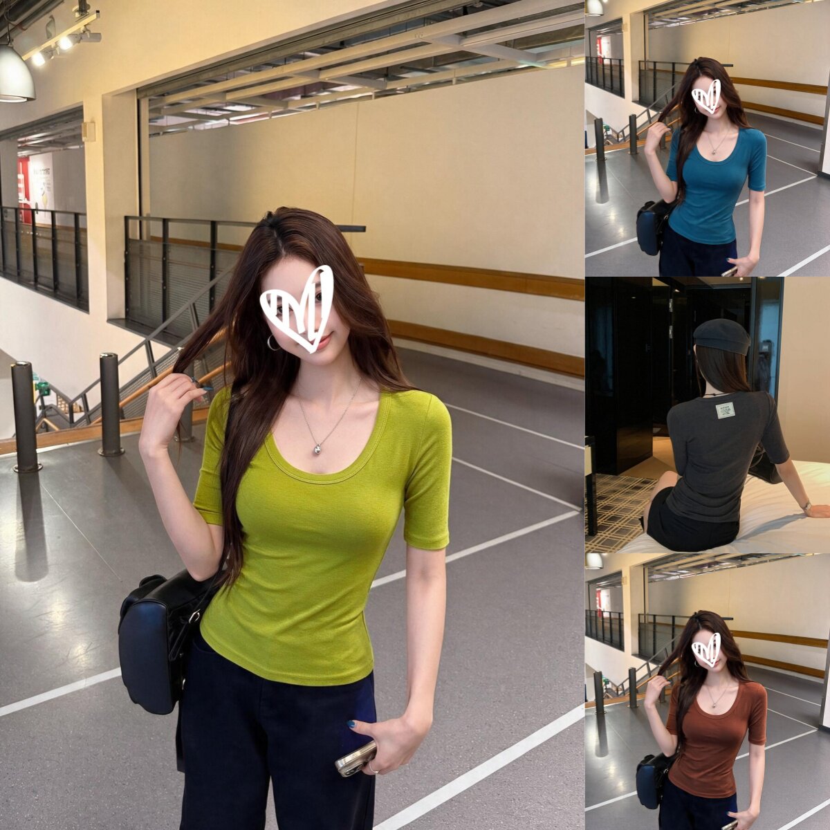 轻氧简约风后背领标U领中袖T恤早秋女装2026新款修身显瘦上衣1418