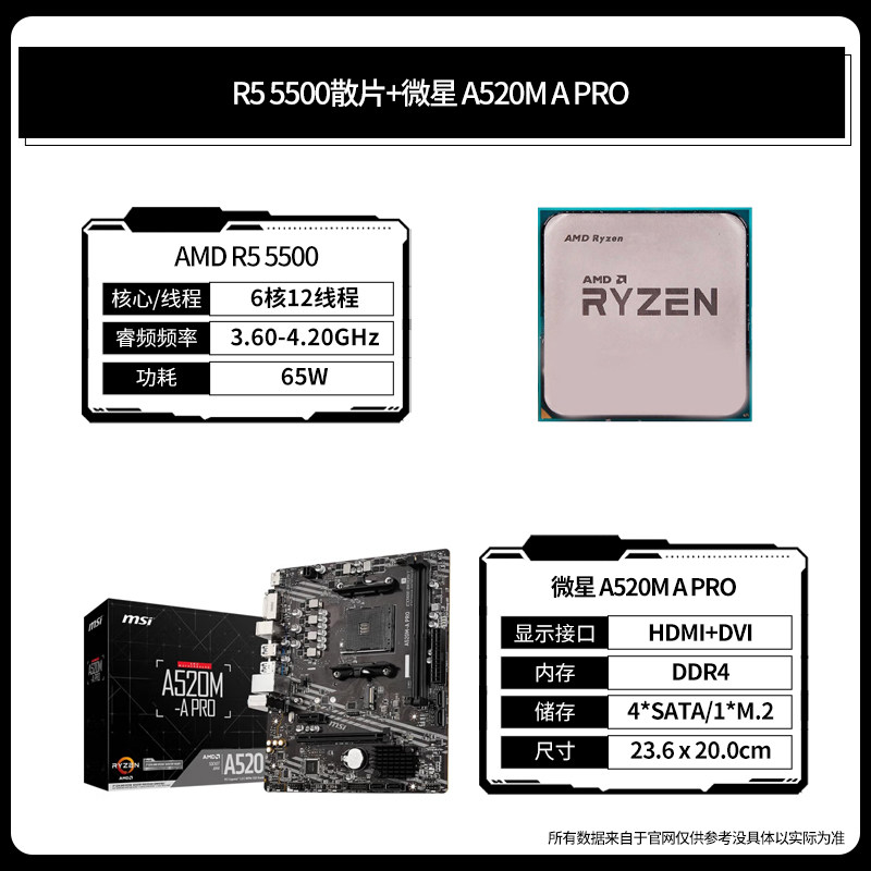 thumbnail for Amd Ryzen R5 5600X 5600Gt R5 5500 Loose Parts Asus/Msi B550M Motherboard Cpu Set