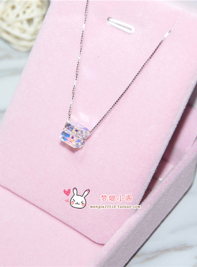 s925纯银极光方糖水晶女日韩短款