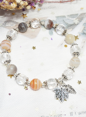 波斯湾玛瑙复古枫叶吊坠水晶手链