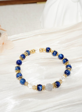 天然水晶手链手串金色蓝晶石