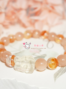 天然水晶手链手串橙月光红胶花女生日节日礼物饰品时尚甜美