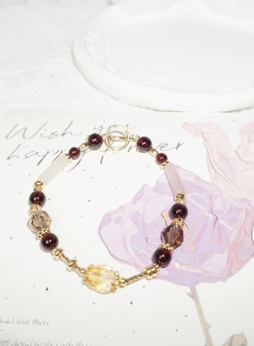 天然石榴石水晶手链茶晶手串ins细链甜美送女生日礼物时尚饰品