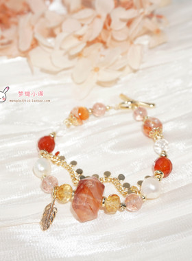 天然水晶红胶花手链手串