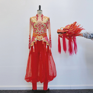 鼓舞龙腾男女打鼓演出服舞台开场舞蹈服传统服饰现代舞出租定制