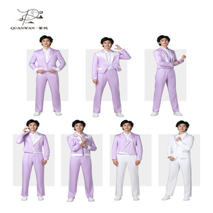 出租紫色流行歌手服装休闲西装现代舞街舞男团伴舞群舞演出服定制