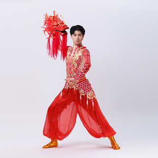 春节年会晚会龙头鼓舞龙腾男女打鼓服演出服开场舞舞蹈服出租定制