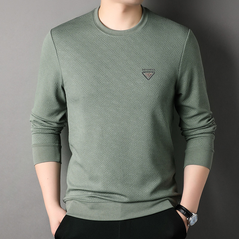 冰丝圆领长袖T恤男春季薄款透气宽松上衣中年爸爸免烫卫衣打底衫