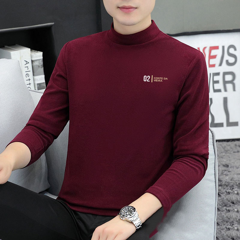 中领德绒长袖t恤男春秋季保暖贴身打底衫双面绒半高领内搭卫衣cx