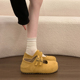磨砂皮百搭一脚蹬黄色博肯单鞋 厚底增高玛丽珍鞋 女2026春季 勃肯鞋