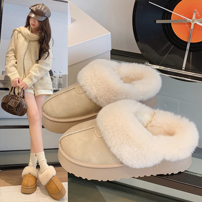 加绒保暖毛毛鞋外穿包头半拖鞋