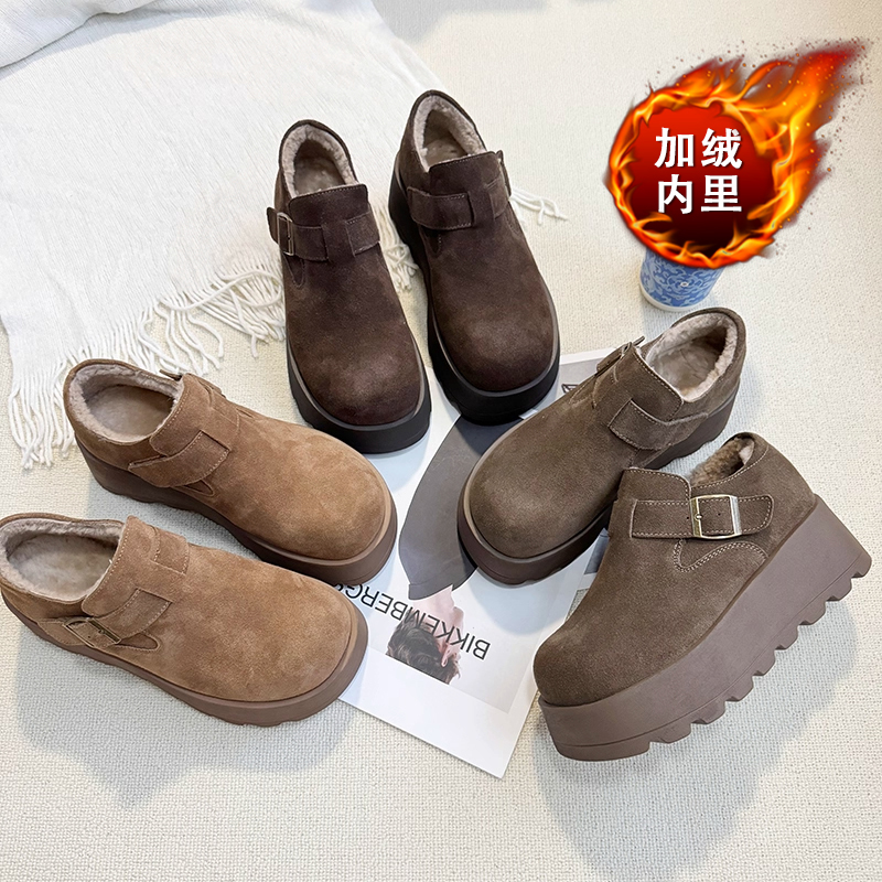 松糕厚底加绒内增高勃肯鞋女
