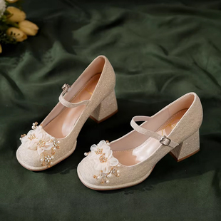 春季 女2026新款 粗跟单鞋 国风婚鞋 新中式 小个子伴娘玛丽珍鞋 高跟鞋