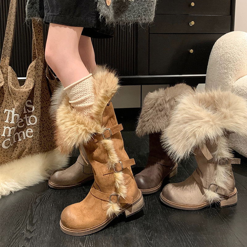 擦色厚底高筒雪地靴女2025冬季