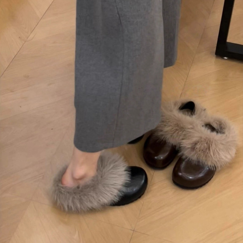 两穿单鞋一脚蹬毛毛鞋博肯鞋女