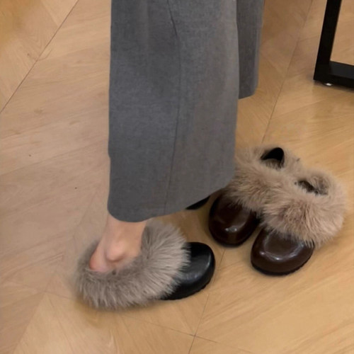 两穿单鞋一脚蹬毛毛鞋博肯鞋女