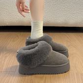 灰色东北半拖一脚蹬毛毛加绒保暖大棉鞋 厚底雪地靴女2025新款 冬季