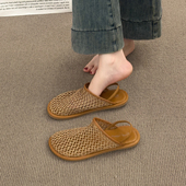 晚晚风小众编织网纱透气包头凉鞋 平底仙女风勃肯鞋 女2025新款 夏季