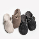 复古韩版毛呢勃肯鞋包头半拖鞋女外穿2025秋冬新款厚底加绒棉拖鞋